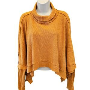 Free people S slouchy raglan oversized cowl neck sweater top EUC fall orange